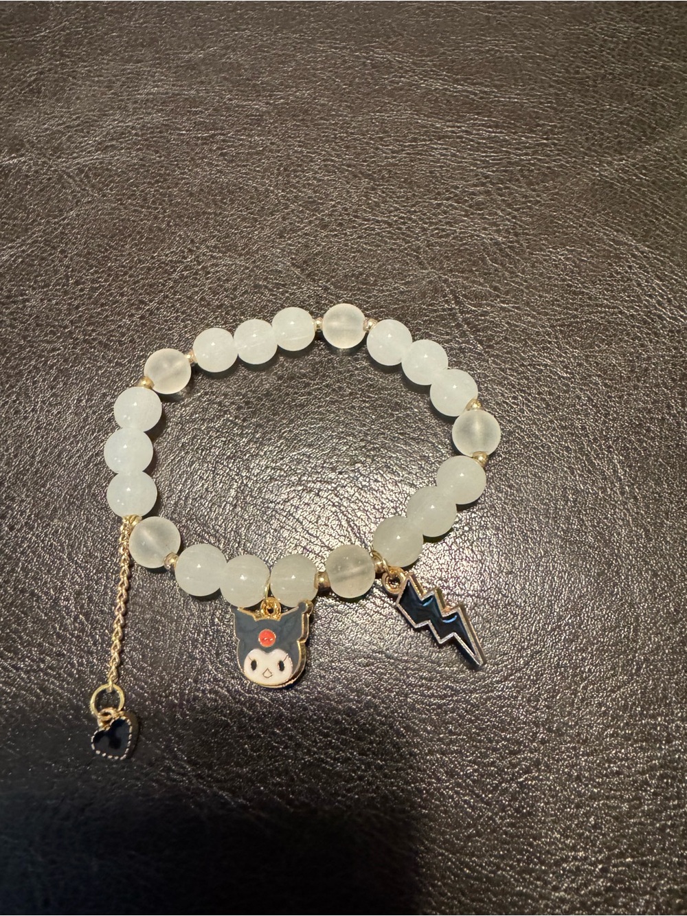 Gold and White Beaded Charm Bracelet set of 3